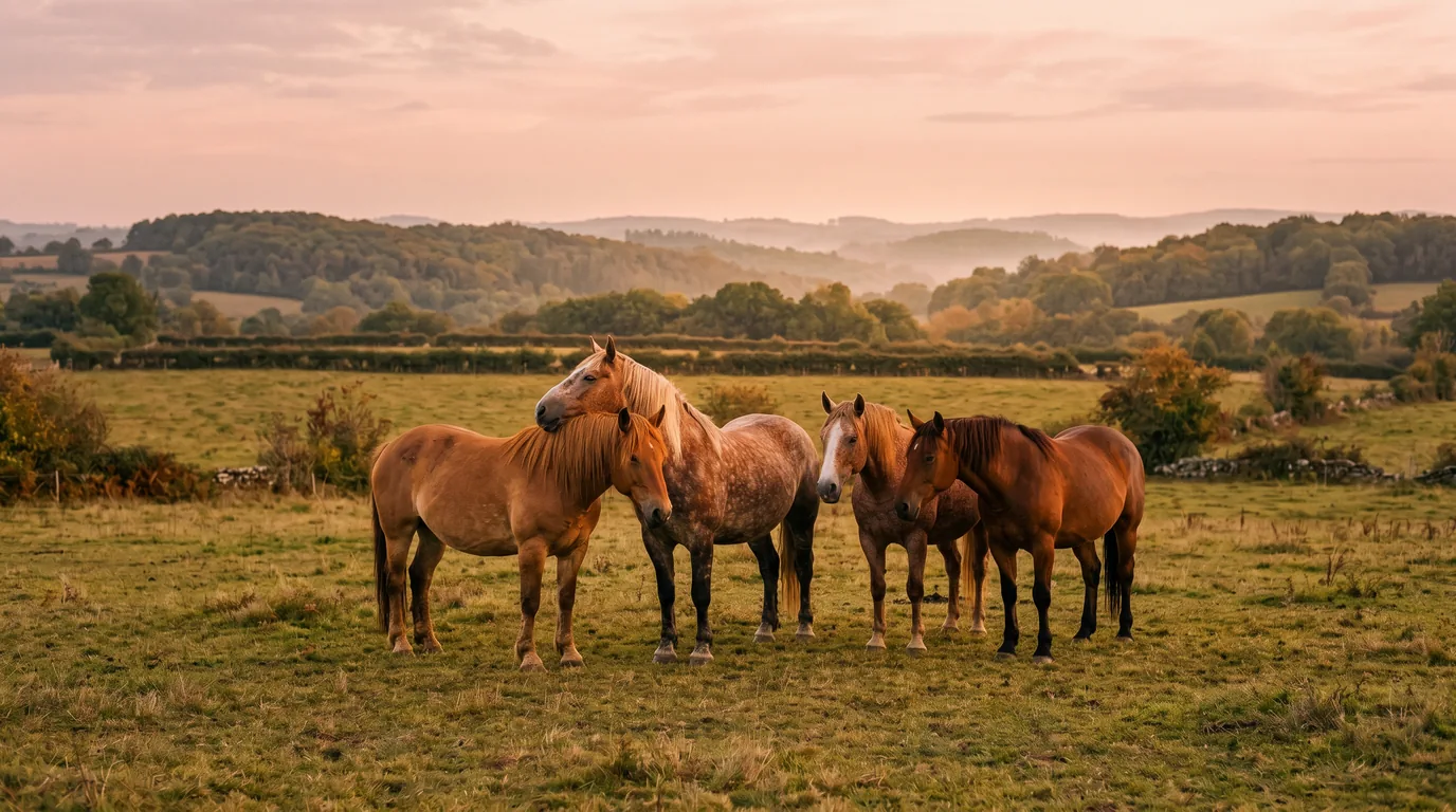 Les chevaux du Ferme équestre de Montassou en liberté, Cantal